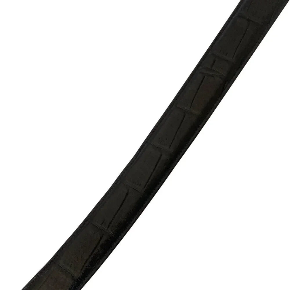 Trafalgar Black Crocodile Embossed Leather Belt Mens 38 Brass Buckle Made In USA